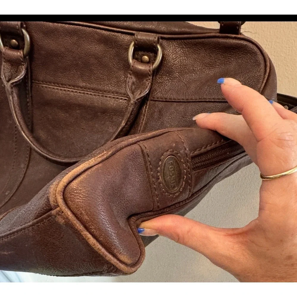 Men's Fossil Brown Leather Crossbody Laptop Document Bag